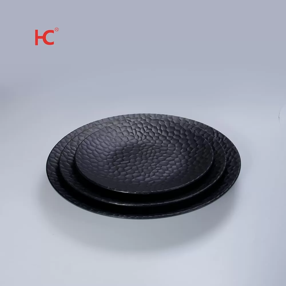 Customizable Factory hammered texture Melamine Plates Unbreakable Plain White Plastic Tableware Matt Surface Home Sustainable
