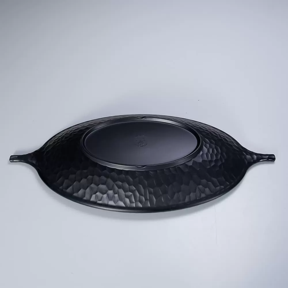 Factory Wholesale Custom hammered texture Melamine Oval Plates Black Plastic Tableware with Matt Surface Home Restaurant Use