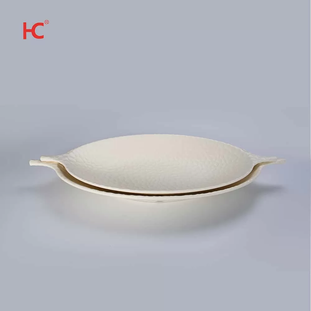 Customizable Hammered Texture Melamine Unbreakable Plain White Plastic Tableware Matt Surface Sustainable Home Dishes