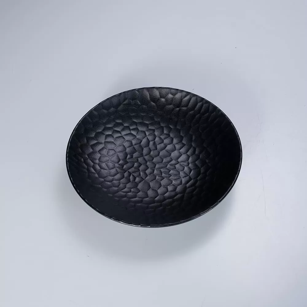 Custom Factory Hammered round Pattern Melamine Plates Unbreakable Plain Plastic Tableware with Matt Surface Home Restaurant Use
