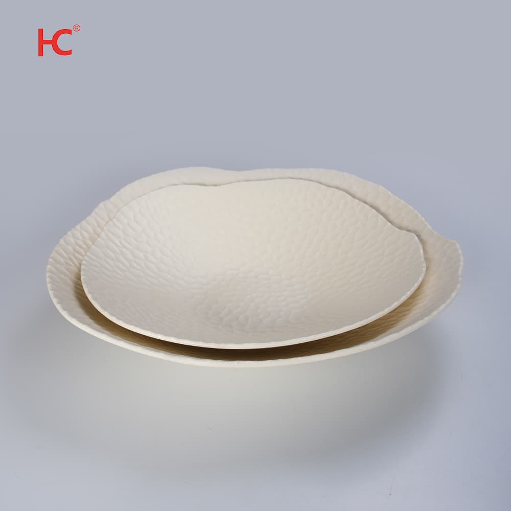 Hammered round Pattern Melamine Plates Unbreakable Plain Plastic Tableware with Matt Surface Home Restaurant Use