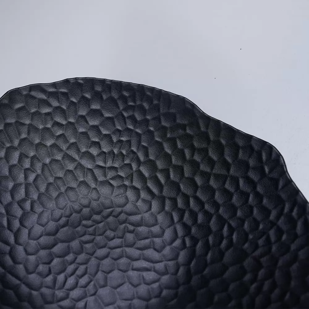 Hammered Pattern Black Melamine Plates Unbreakable Plain Plastic Tableware with Matt Surface Home Restaurant Use