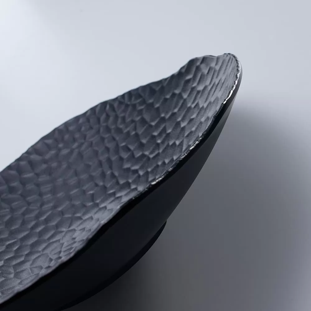 Hammered Pattern Black Melamine Plates Unbreakable Plain Plastic Tableware with Matt Surface Home Restaurant Use