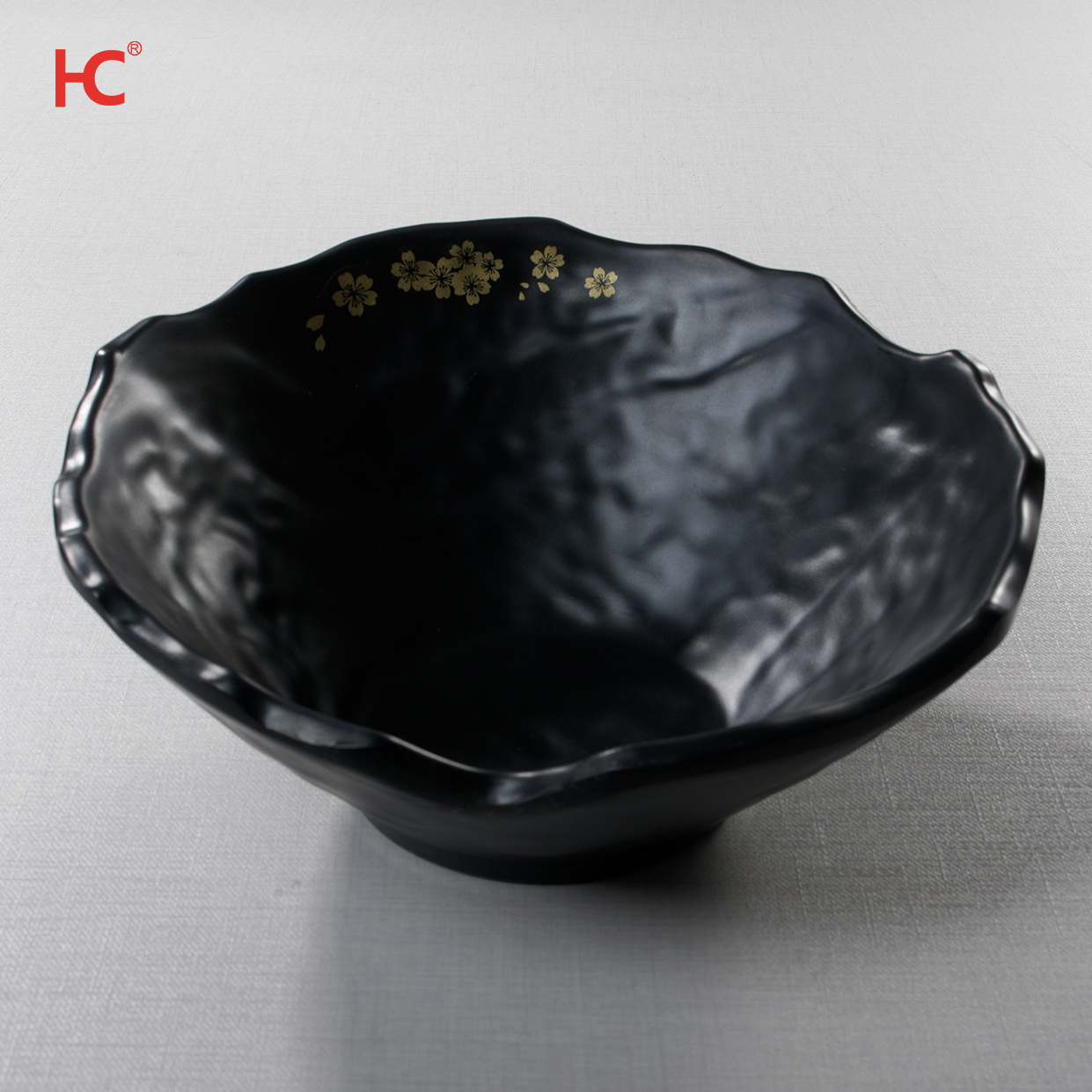 Customizable round Unbreakable Japanese Black Melamine Dinnerware DS166 Plastic Dinner Dish for Parties Home Use Restaurants