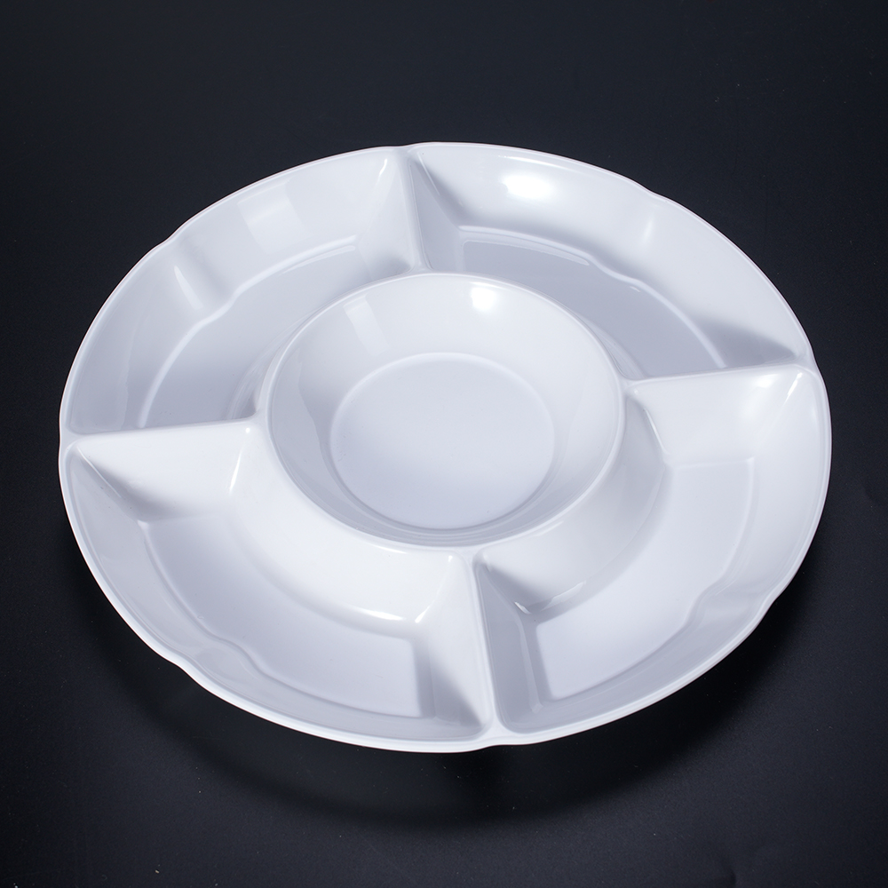 Customized 6312 5-Compartment Unbreakable Melamine Tray Tableware Classic Asian Zen Plate for Restaurant Fast Food Plastic