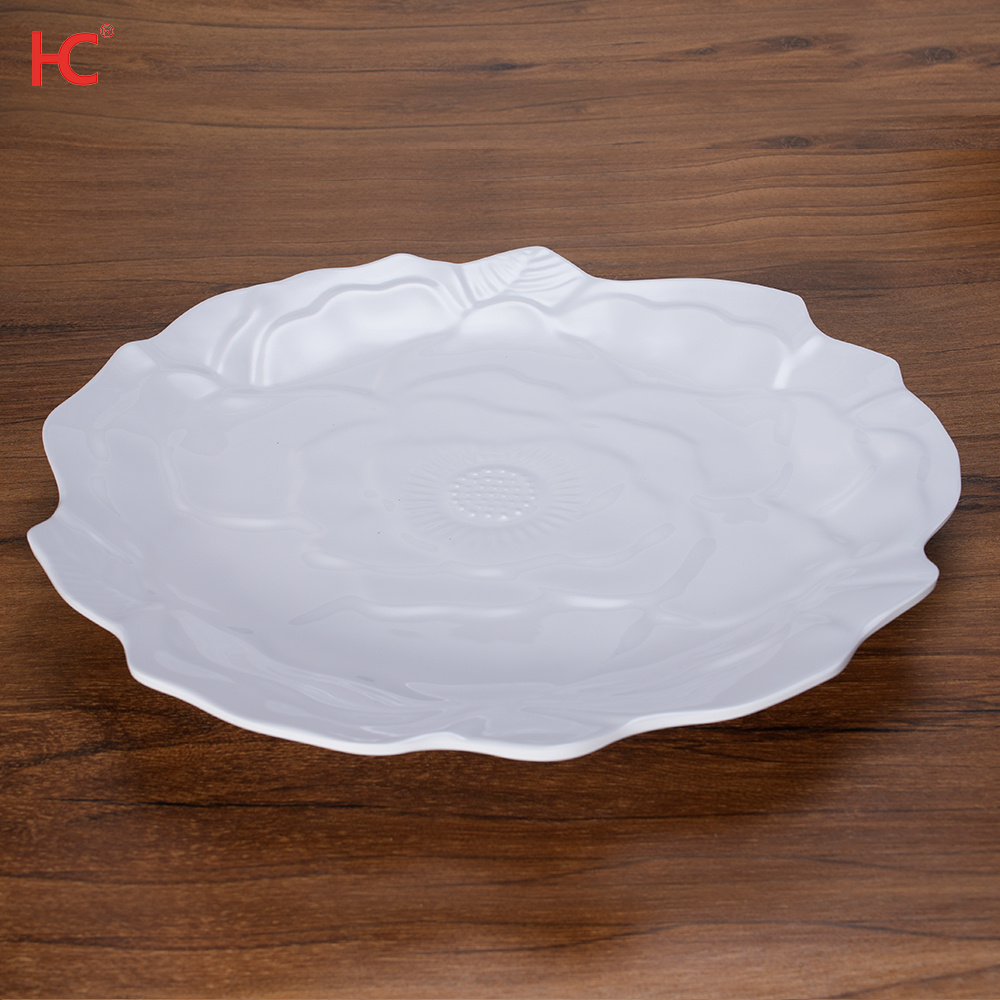 803 HuCheng Factory Wholesale Eco-Friendly Customized Strange Dish Food-Grade Plastic Imitation Lotus Leaf Shaped Melamine Plate